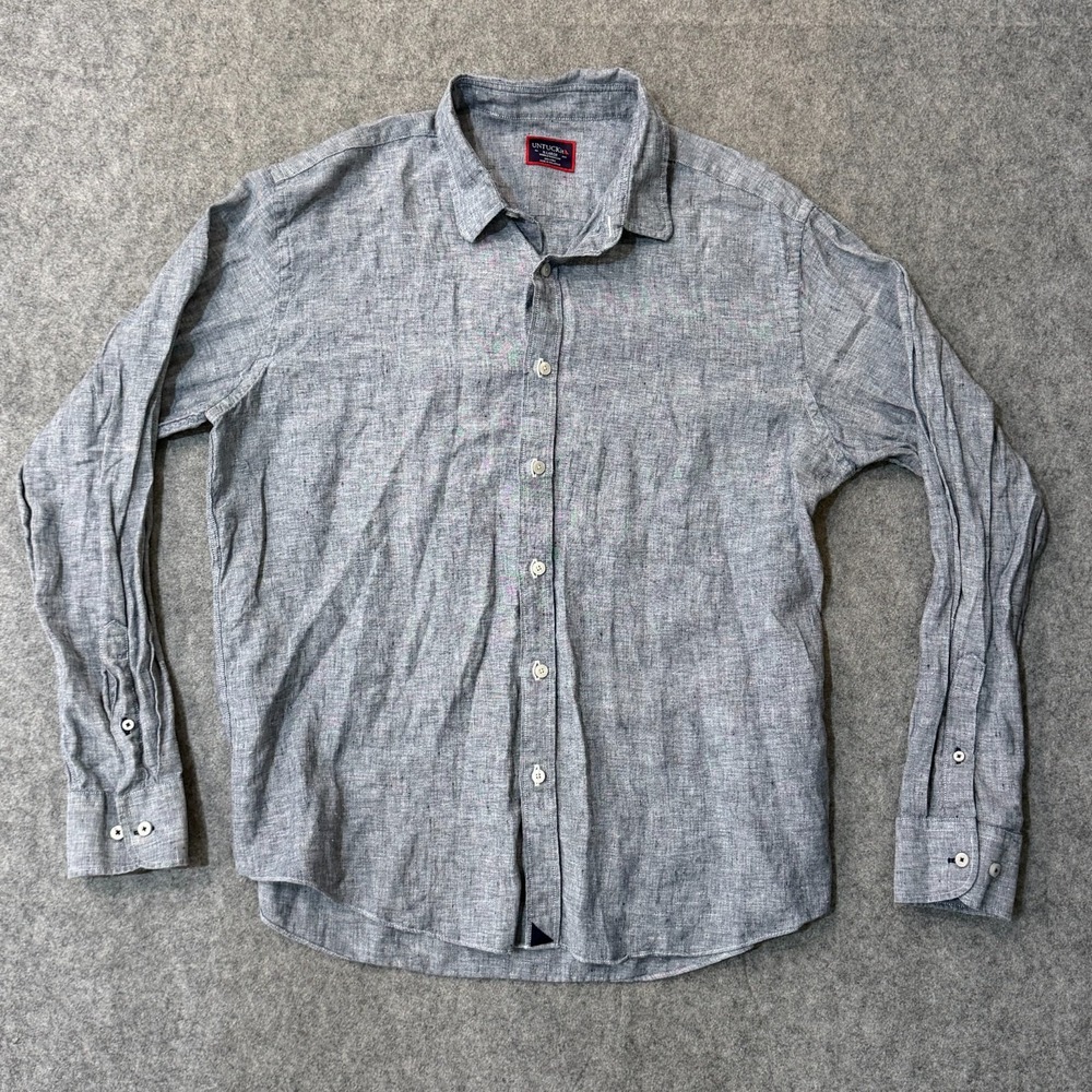 UNTUCKit Gray Chambray Linen Long Sleeve Button Down Shirt Men's Size XXL